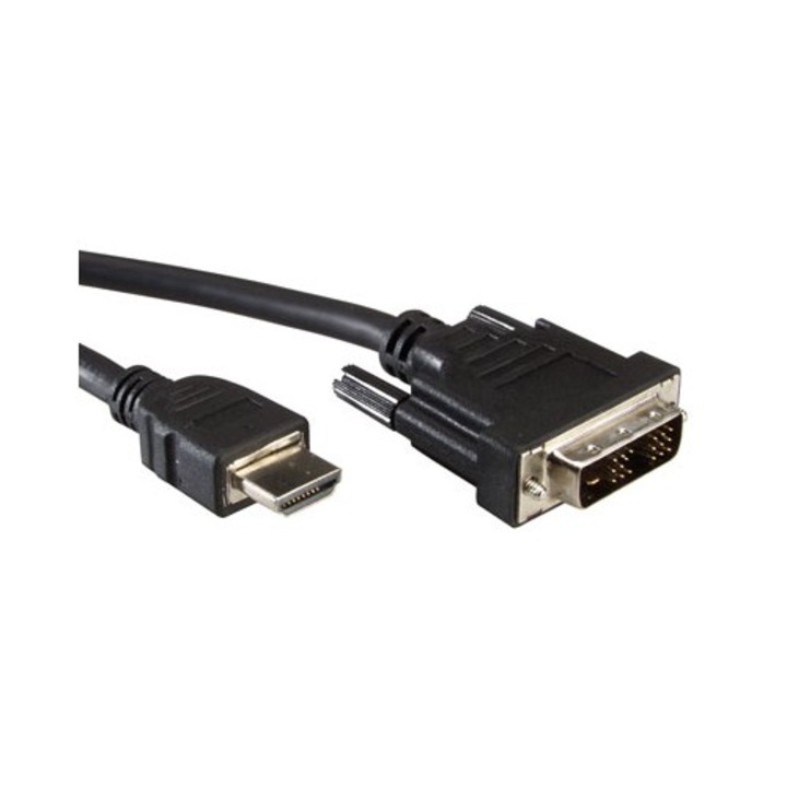 Видео кабел ROLINE 11.99.5519, DVI M - HDMI M, single link, 1.0 м
