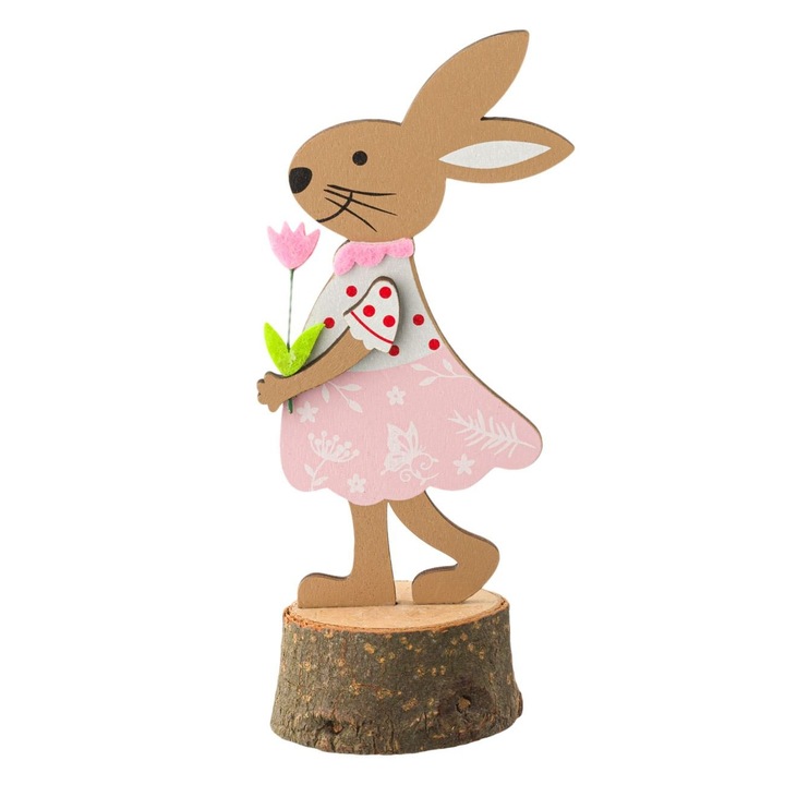 Decoratiune lemn cu iepuras de Paste, 18 cm