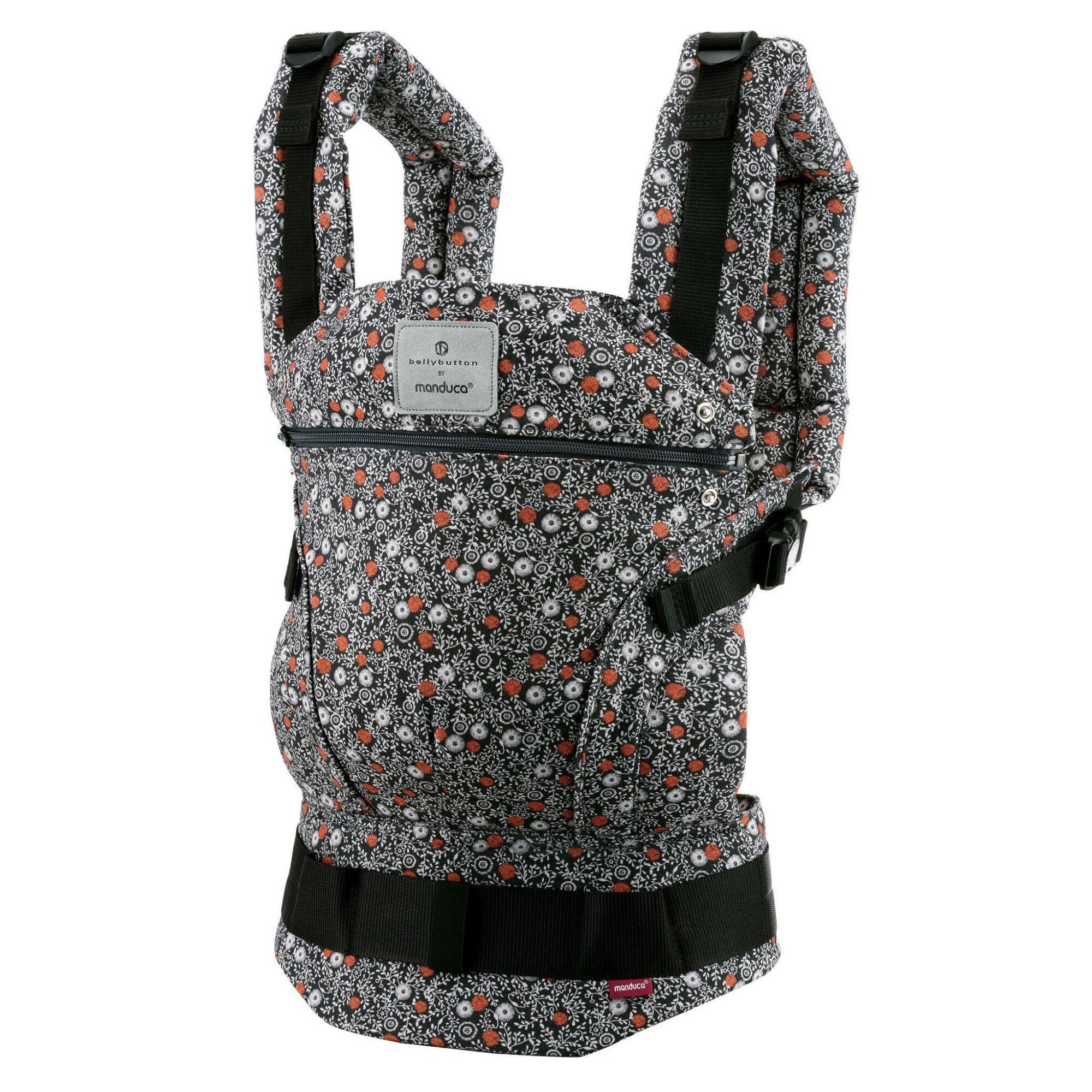 Marsupiu Manduca First Softblossom Dark, pana la 20 kg, 3 pozitii, Gri/Negru