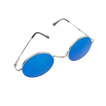 Ochelari de soare rotunzi, unisex, Argintiu, rama metalica, lentila albastru oglinda - OCS284 Ochelari de soare rotunzi, unisex, Argintiu, rama metalica, lentila albastru oglinda - OCS284