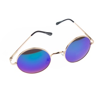 Ochelari de soare rotunzi, unisex, Auriu, rama metalica, lentila verde oglinda - OCS285 Ochelari de soare rotunzi, unisex, Auriu, rama metalica, lentila verde oglinda - OCS285