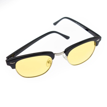 Ochelari de soare, unisex, Negru cu detalii argintii, lentila galbena polarizata - OCS256 Ochelari de soare, unisex, Negru cu detalii argintii, lentila galbena polarizata - OCS256