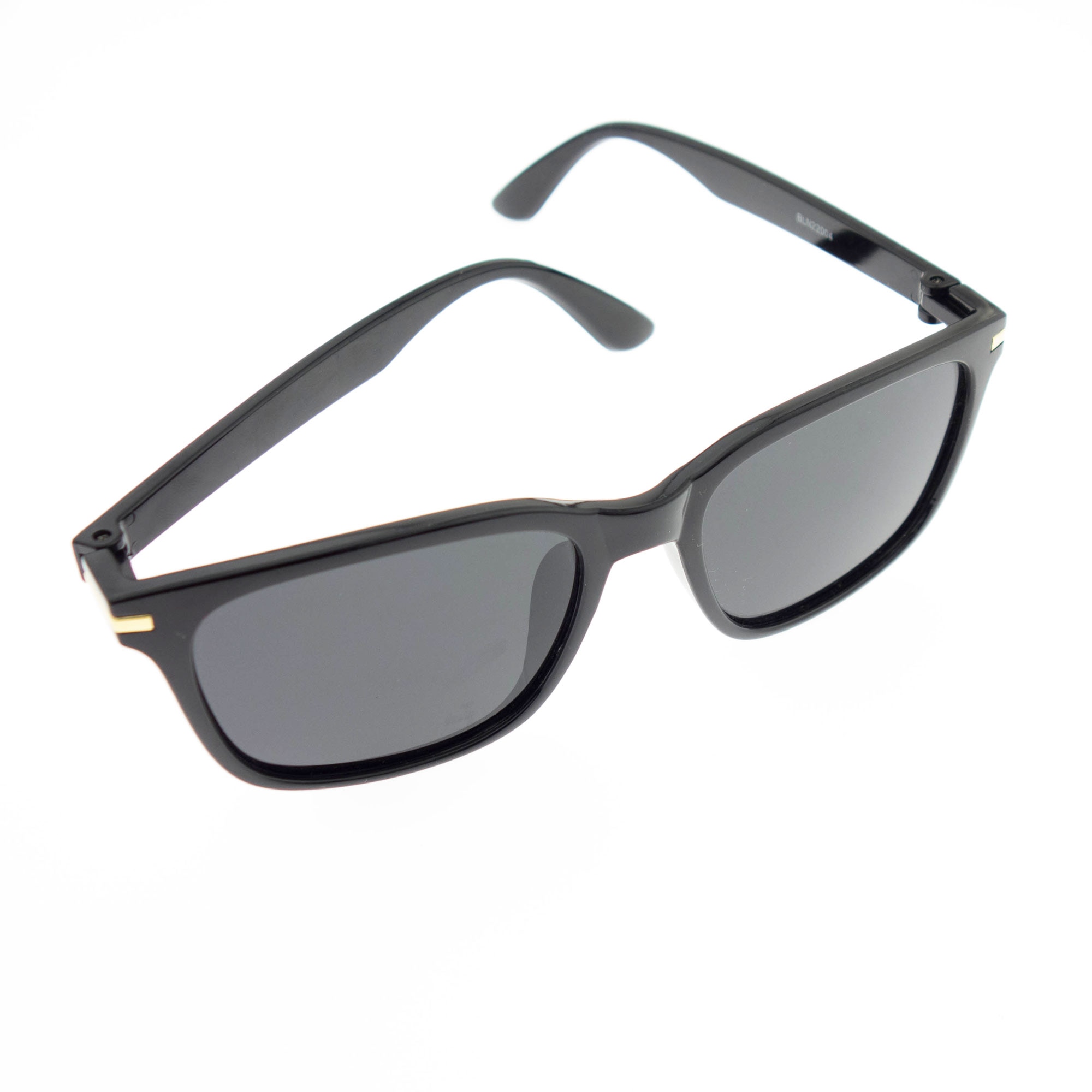 Ochelari de soare, unisex, Negrii cu detalii aurii, lentila gri polarizata - OCS258