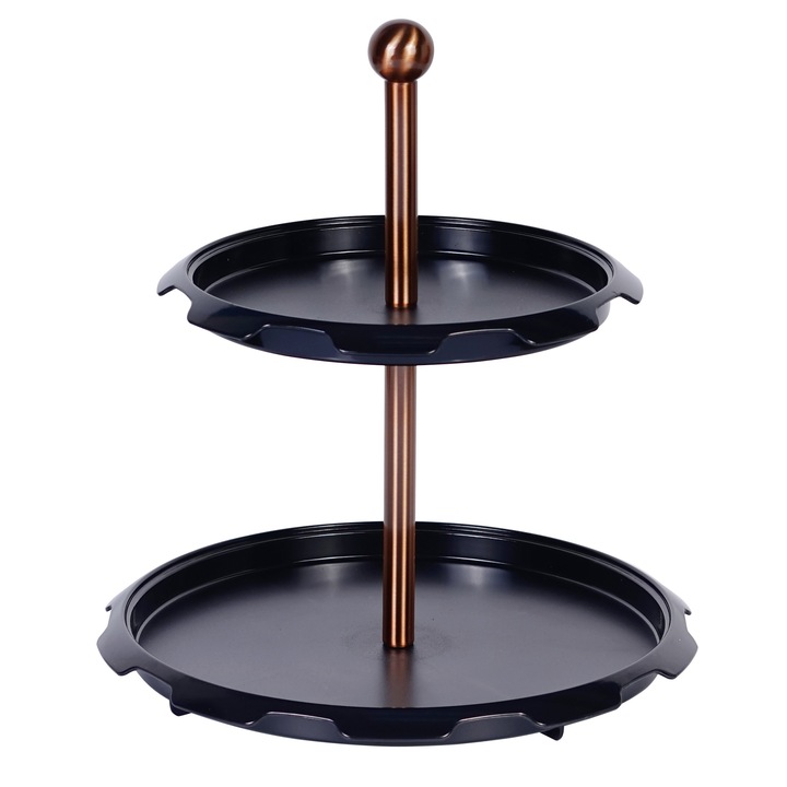 Etajera pentru prajituri, pe doua nivele, Plastic, otel inoxidabil, GR3230, Grunberg