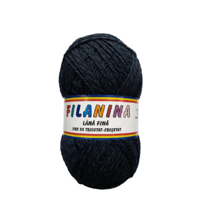 Fir tricotat, Filanina, Lana 100%, Mouline bleumarin, 400 m/100g