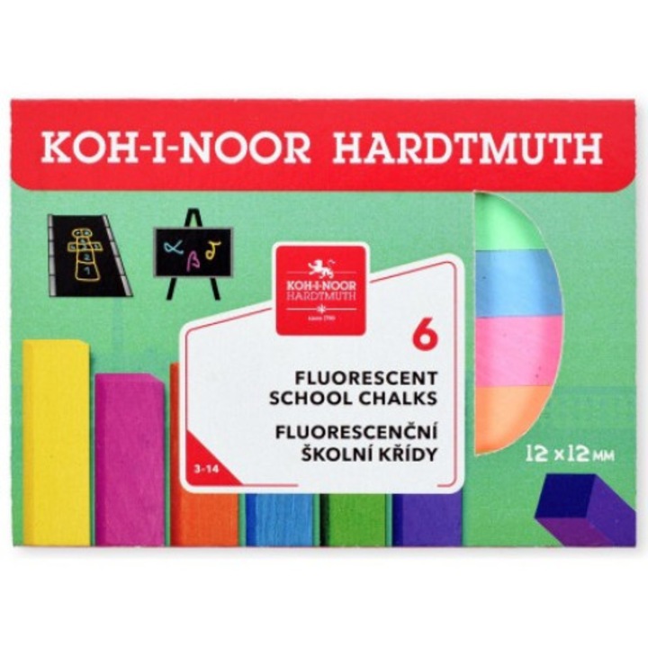 Creta pentru tabla scolara fluorescenta 12 x 12mm, lungime 100mm, 6 bucati