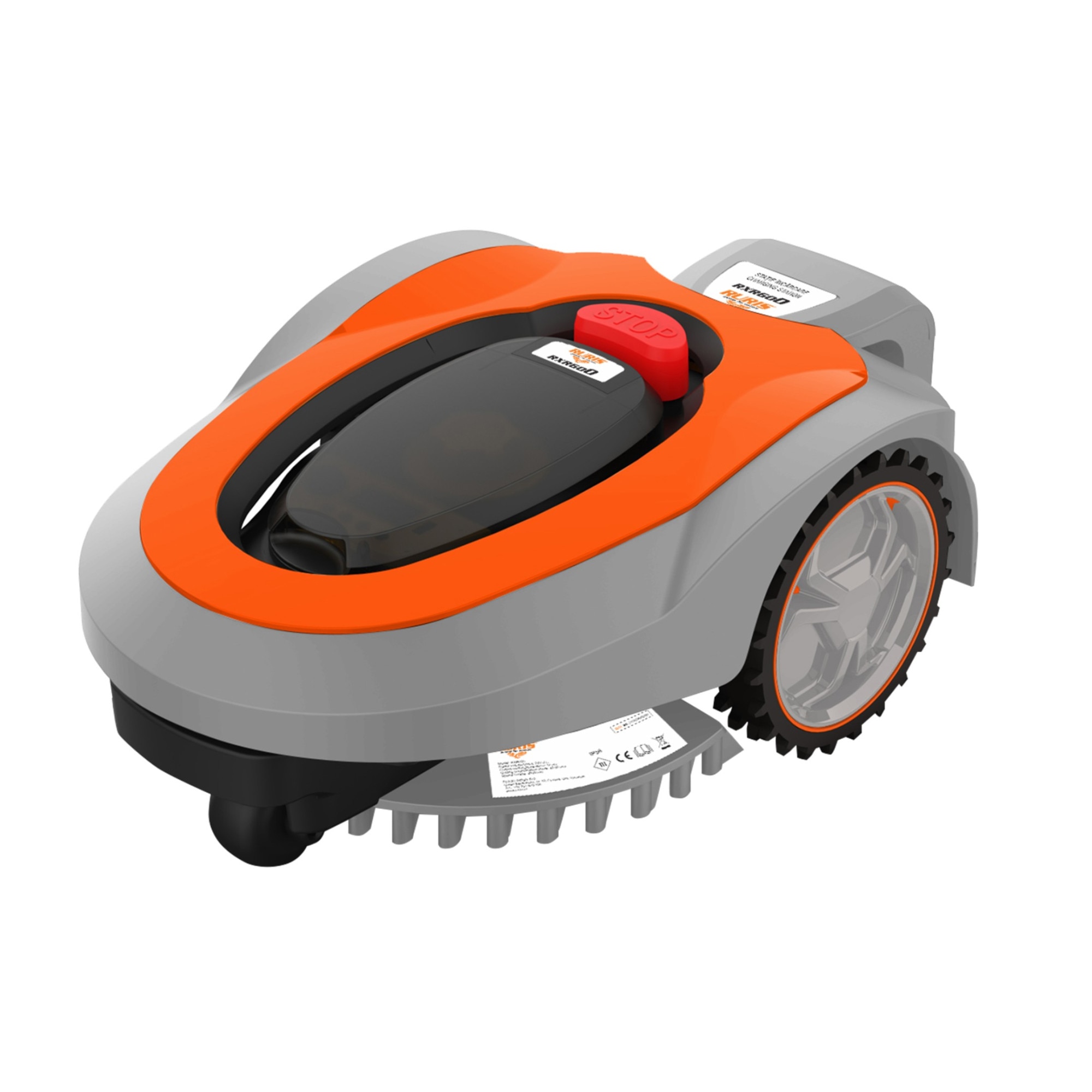 Robot pentru tuns gazon , cu acumulator, autopropulsie, motor electric, latime taiere 18 cm, disc cu trei taisuri, 28V, 2Ah, culoare gri/portocaliu