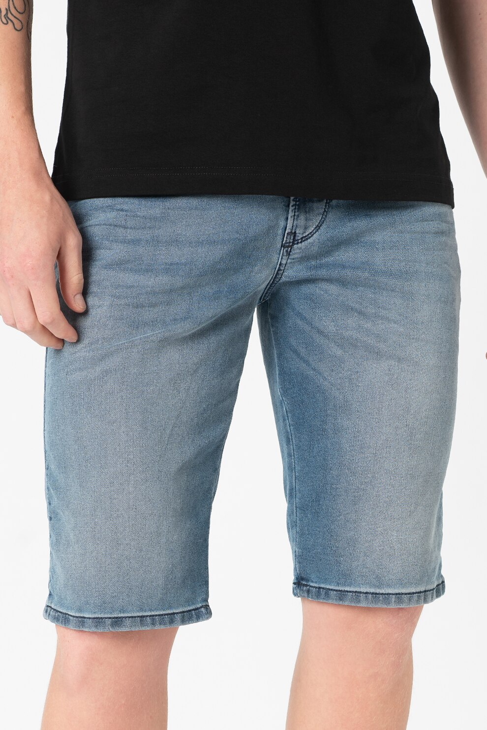Diesel, Pantaloni scurti de denim cu snur, Albastru deschis
