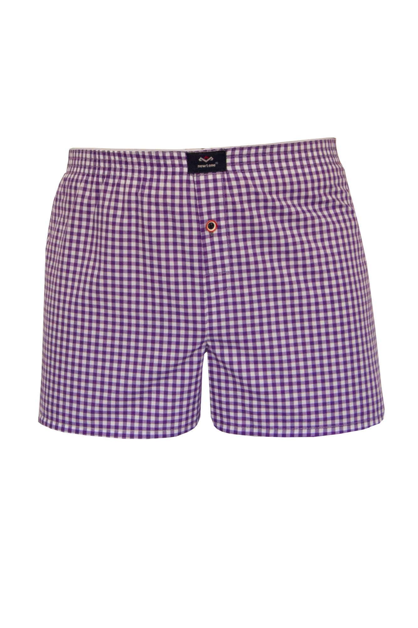 Boxeri pentru barbati, Newtone, Tesatura bumbac, Model cu carouri, M24, Alb si violet