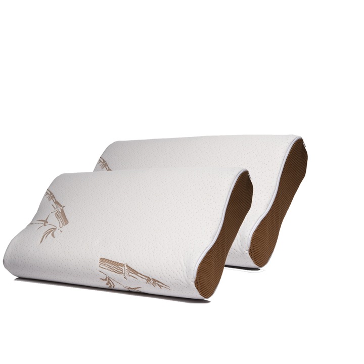 Set 2xPerne anatomice, Sleepmode, Bambus, 48x32x12cm, Alb