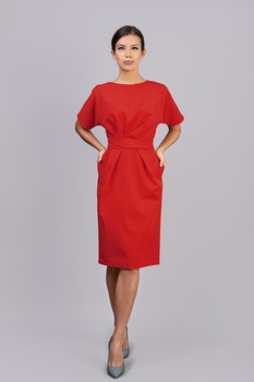 Couture de Marie, Rochie dreapta din amestec de bumbac, Rosu Couture de Marie, Rochie dreapta din amestec de bumbac, Rosu