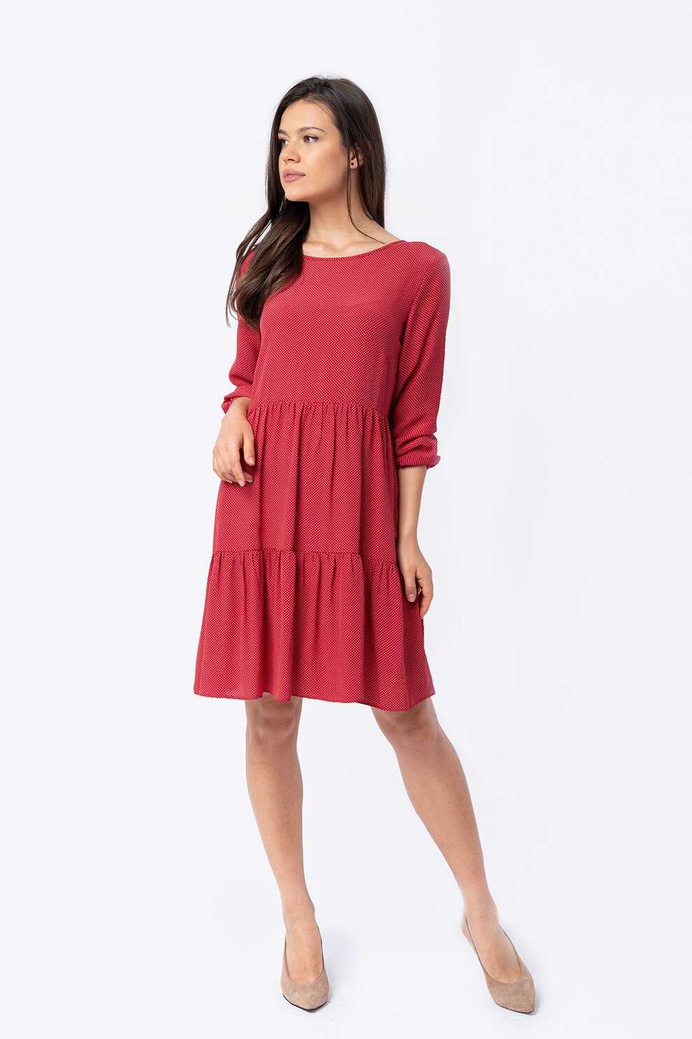 Couture de Marie, Rochie lejera, cu pliuri, Rosu stins