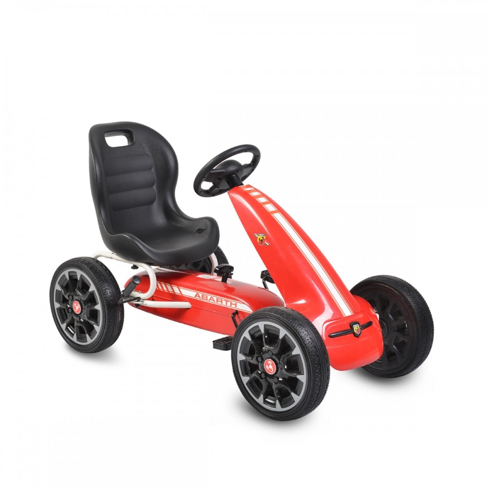 Kart pentru copii, Abarth rosu, 98x58x33 cm, roti sintetice moi, 3-8 ani