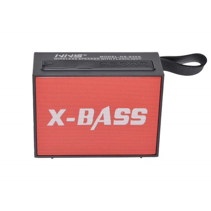 Boxa portabila X-BASS, cu Panou Solar, Lanterna, Bluetooth, USB, Radio FM, Card Micro SD, Rosu