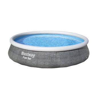 Piscina gonflabila Bestway 3,96 x 84 cm, model rattan culoare gri, include pompa de filtrare a apei Piscina gonflabila Bestway 3,96 x 84 cm, model rattan culoare gri, include pompa de filtrare a apei