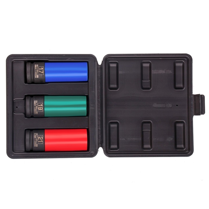 Set capete cu impact hex adanci pentru jante (17, 19, 21 mm), 1/2 ", 3 buc Stels