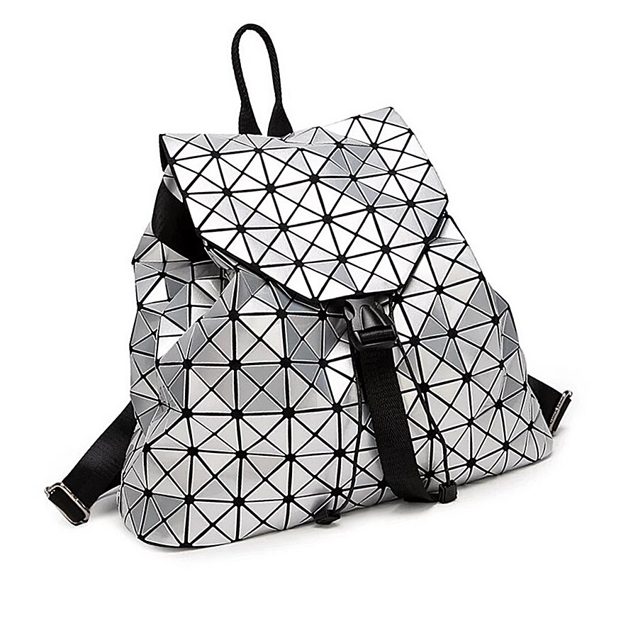 Rucsac dama geometric si luminos AliamarStore AS-1522, Argintiu, 32 x 40 cm