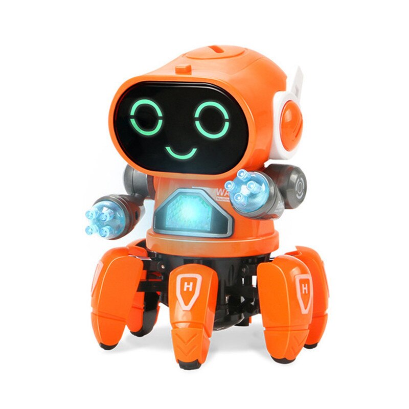 Robot ce danseaza, 6 picioare, Muzica, Iluminare LED, ABS, Portocaliu