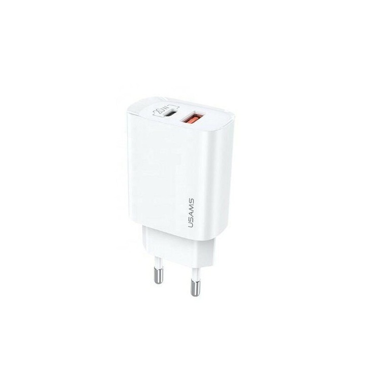 Incarcator reteta USAMS, T35, QC 3.0 + PD 3.0 Fast Charger, 20W, US-CC121, White