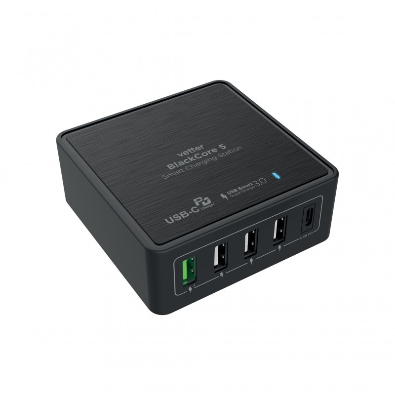 Incarcator auto USB Smart Charger, 5xUSB Port QC 3.0 and 60 W PD USB Type-C Out, Black Core 5, 60W Travel Charger
