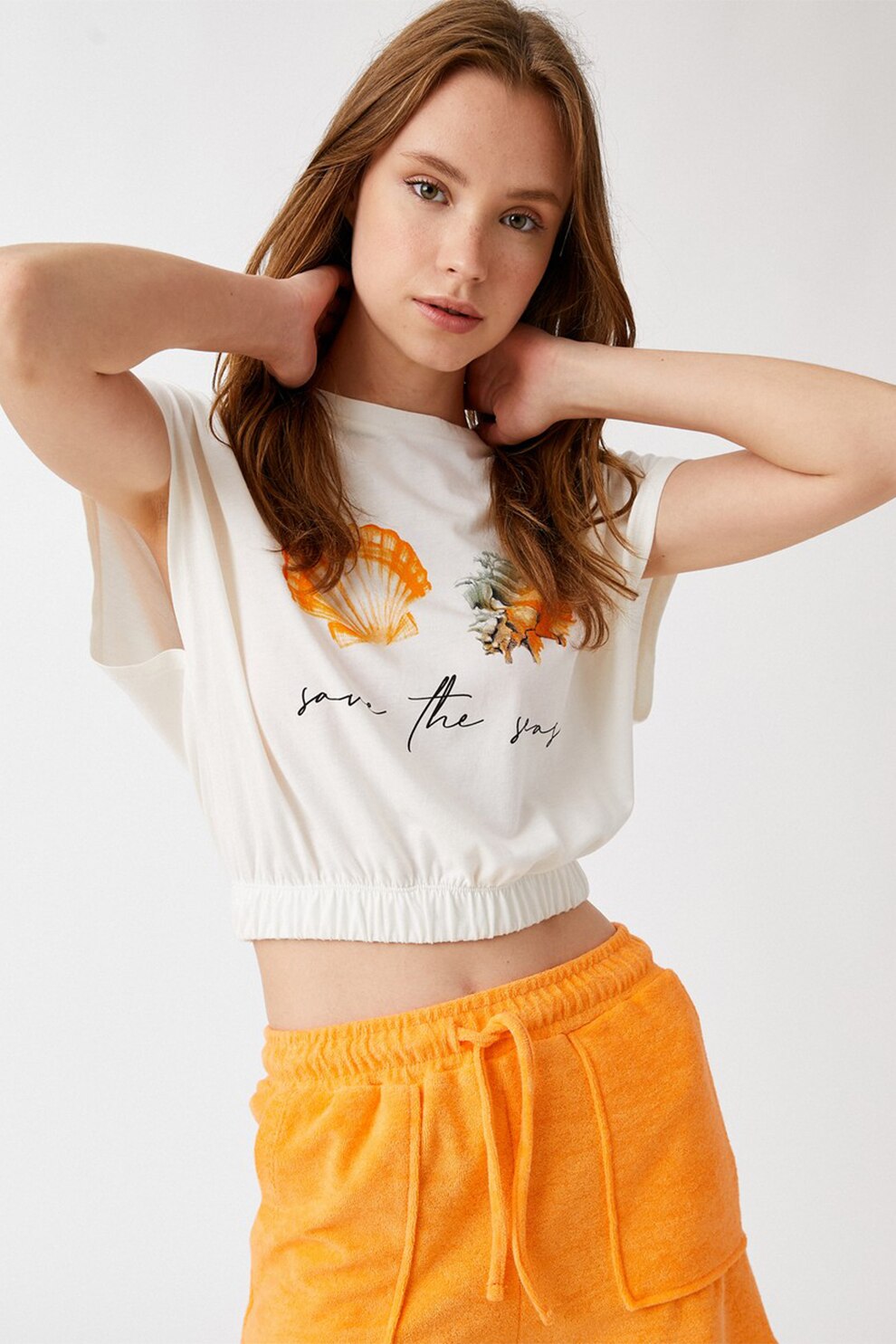KOTON, Tricou crop cu imprimeu grafic, Alb, L