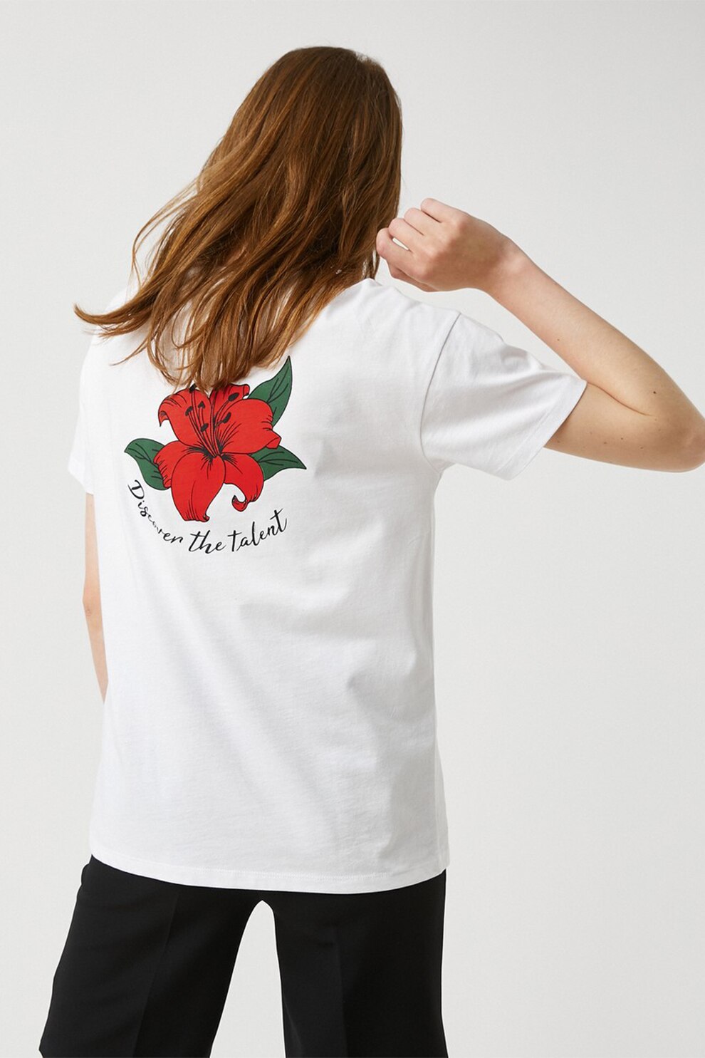 KOTON, Tricou de bumbac cu imprimeu, Alb prafuit