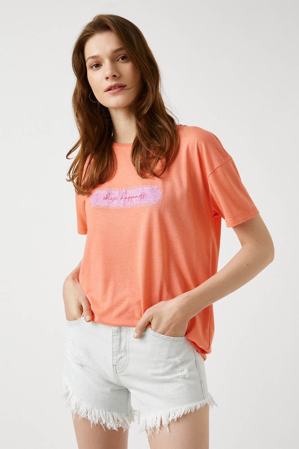 KOTON, Tricou lejer cu detaliu text, Oranj