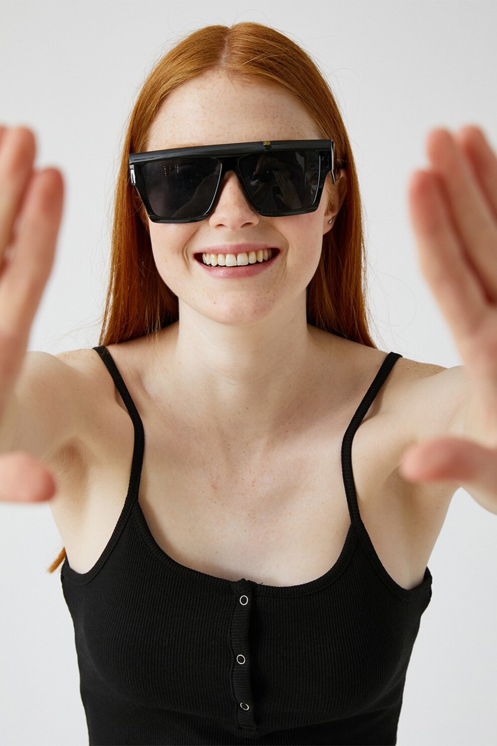 KOTON, Top striat cu fenta cu nasturi, Negru