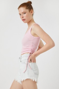 KOTON, Top crop cu snururi de ajustare laterale, Roz pal KOTON, Top crop cu snururi de ajustare laterale, Roz pal