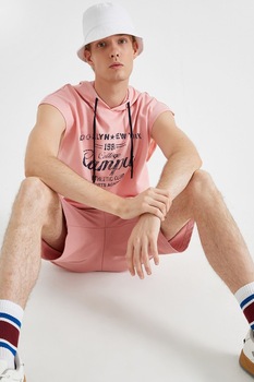 KOTON, Tricou cu gluga si imprimeu text, Roz pastel, S KOTON, Tricou cu gluga si imprimeu text, Roz pastel, S