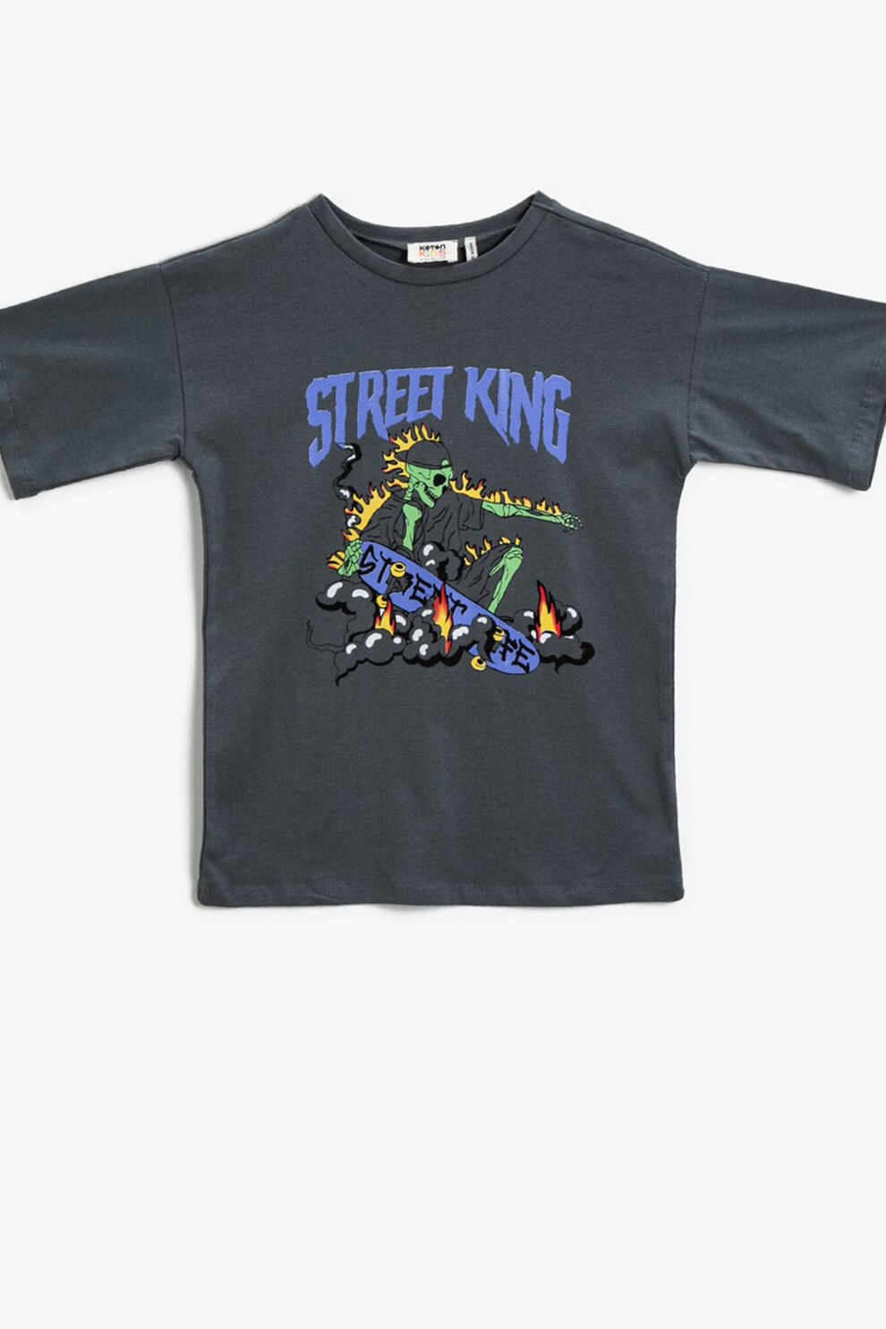 KOTON, Tricou din jerseu cu imprimeu text si grafic, Gri inchis