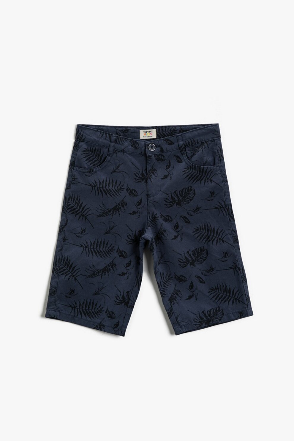 KOTON, Pantaloni scurti cu model vegetal, Bleumarin/Negru