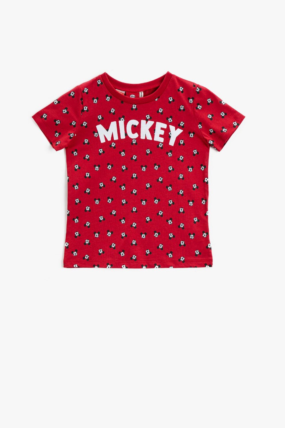 KOTON, Tricou din bumbac cu decolteu la baza gatului si imprimeu, Rosu inchis/alb/negru