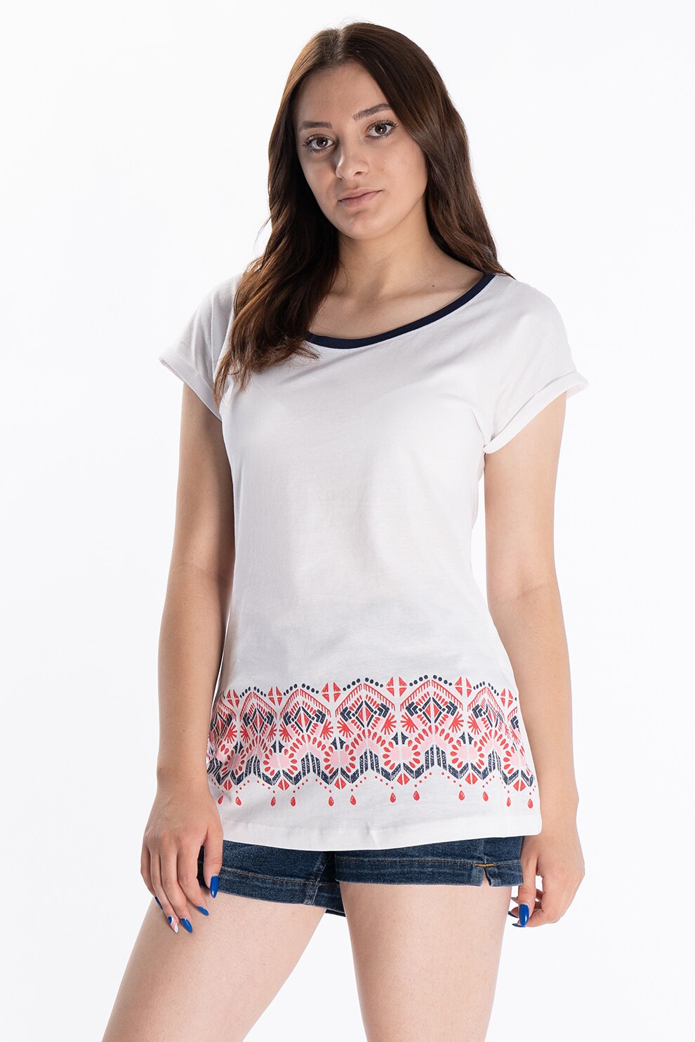 Lee Cooper, Tricou cu decolteu rotund si imprimeu, Alb