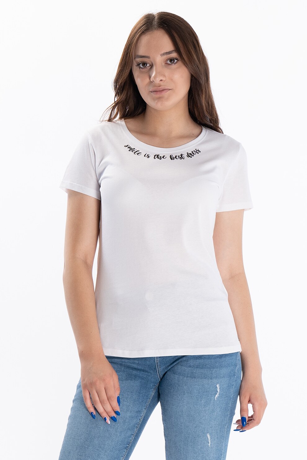 Lee Cooper, Tricou cu decolteu rotund si detaliu cu imprimeu text, Alb