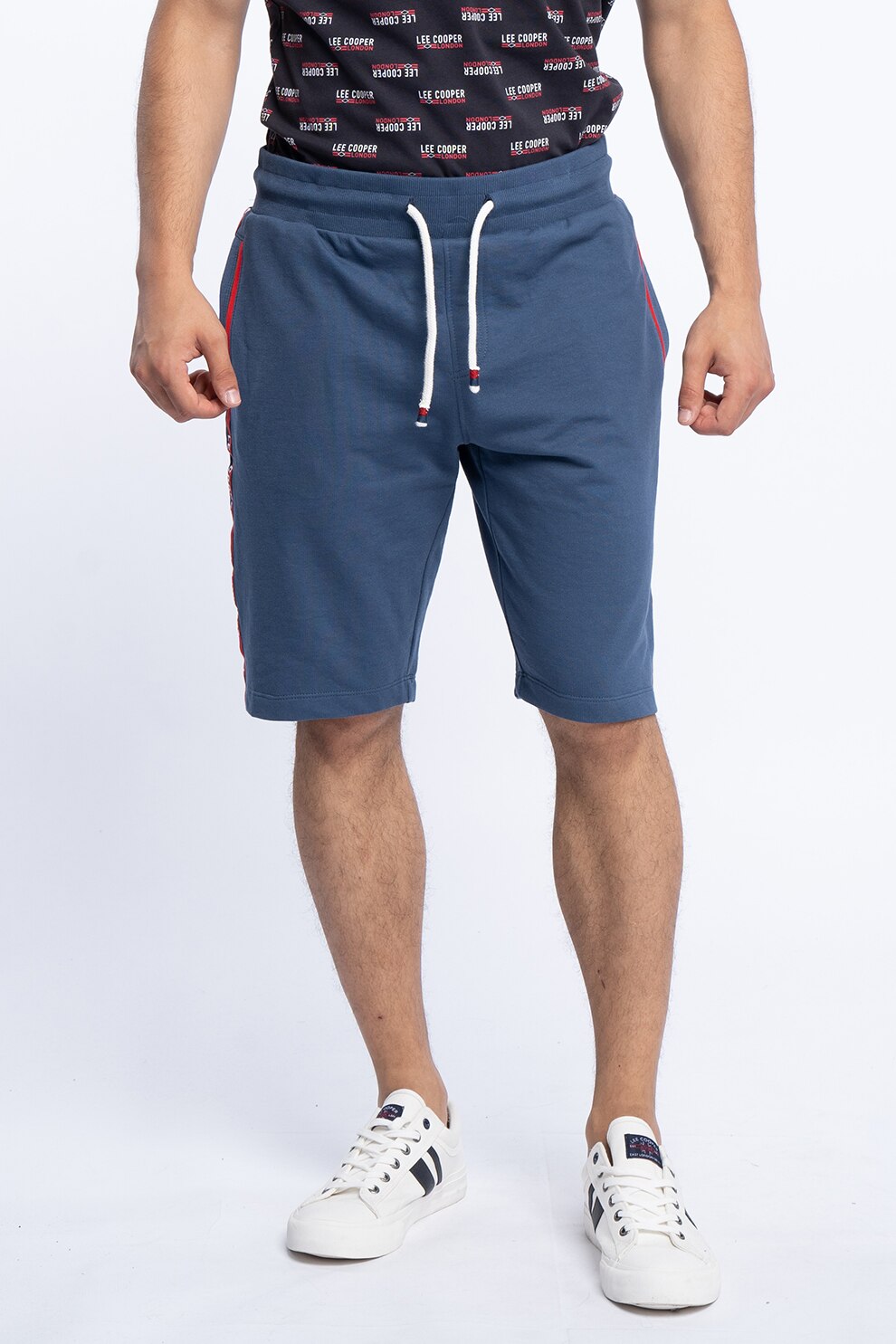 Lee Cooper, Bermude din amestec de bumbac cu snur de in talie, Albastru inchis, 2XL