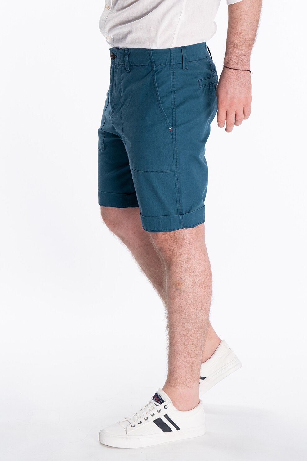 Lee Cooper, Bermude din bumbac cu terminatie pliabila, Albastru petrol
