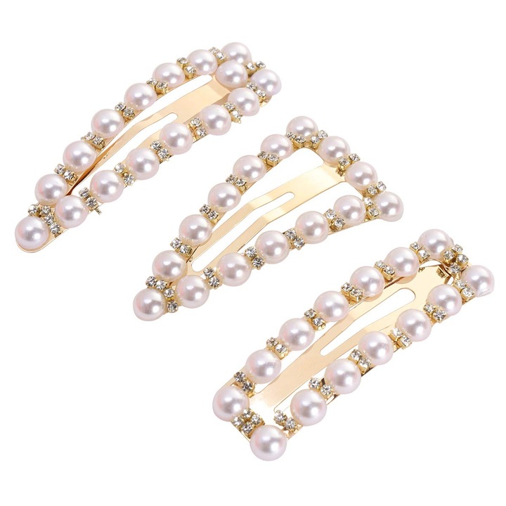 Комплект от 3 шноли за коса FAC, Кристали, Златист