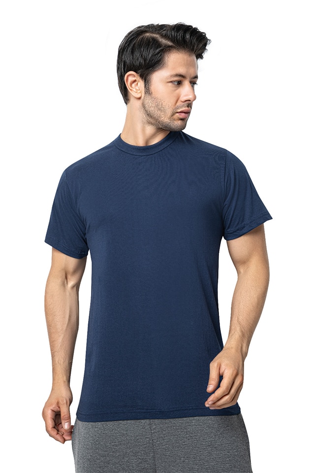 Tricou barbati bumbac, Pamuklu, uni, Bleumarin