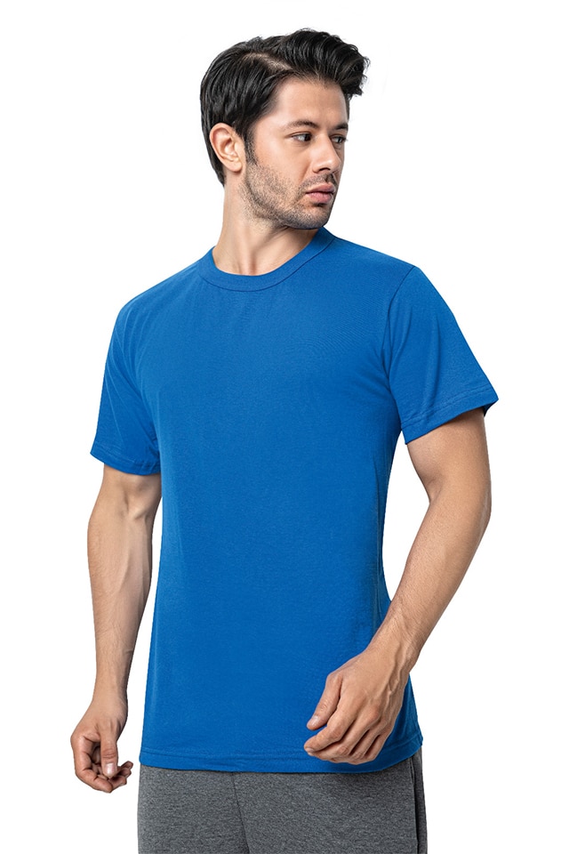 Tricou barbati bumbac, Pamuklu, uni, Albastru