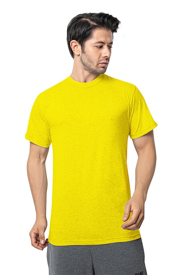 Tricou barbati bumbac, Pamuklu, uni, Galben