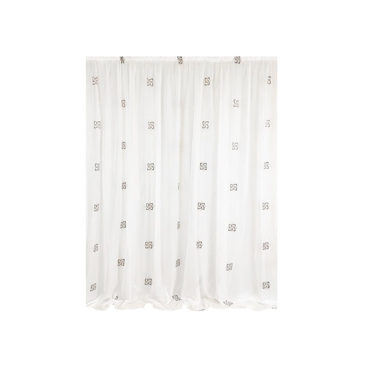 Perdea, 1x350x260 cm, cu rejansa, model geometric brodat, culoare maro/gri