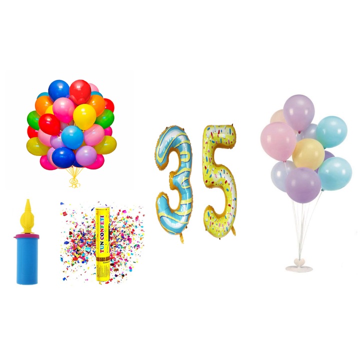 Születésnapi lufi szett, 35 éves, fánkos modell, 60 db