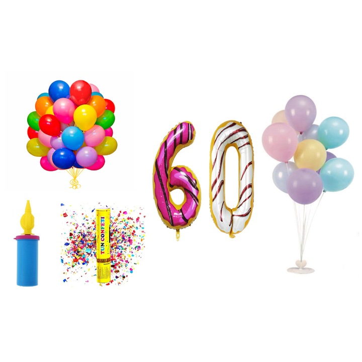 Születésnapi lufi szett, 60 éves, fánkos modell, 60 db
