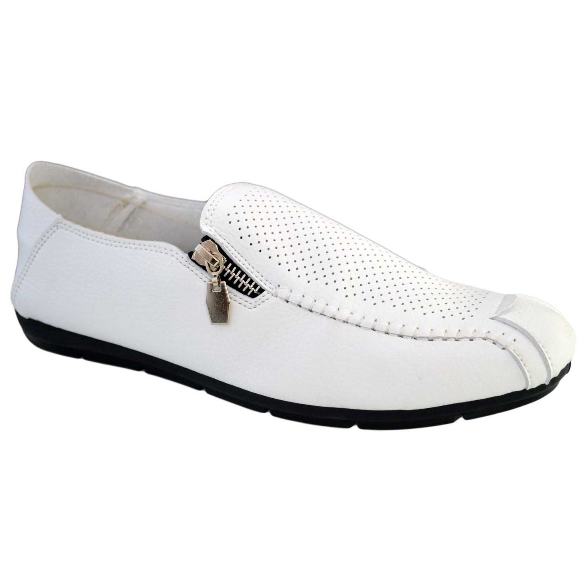 Mocasini Barbati, Alb, cu fermoar, perforati - Corner