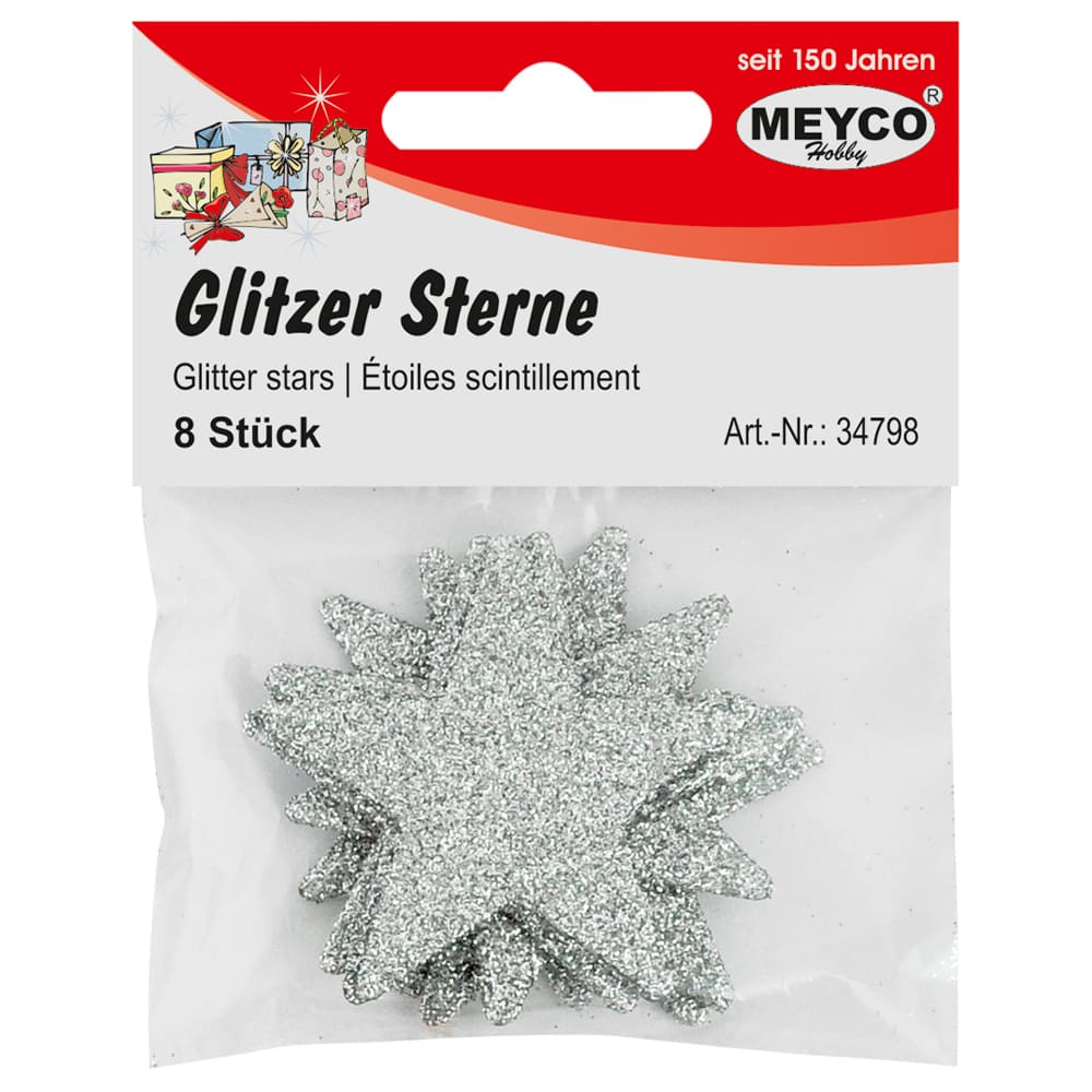 Set accesorii creatie, stelute glitter din plastic, Ø 4.8cm, 8 buc, argintiu, Meyco