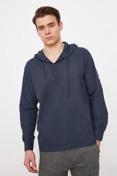 Trendyol, Hanorac din bumbac cu buzunar kangaroo, Bleumarin Trendyol, Hanorac din bumbac cu buzunar kangaroo, Bleumarin