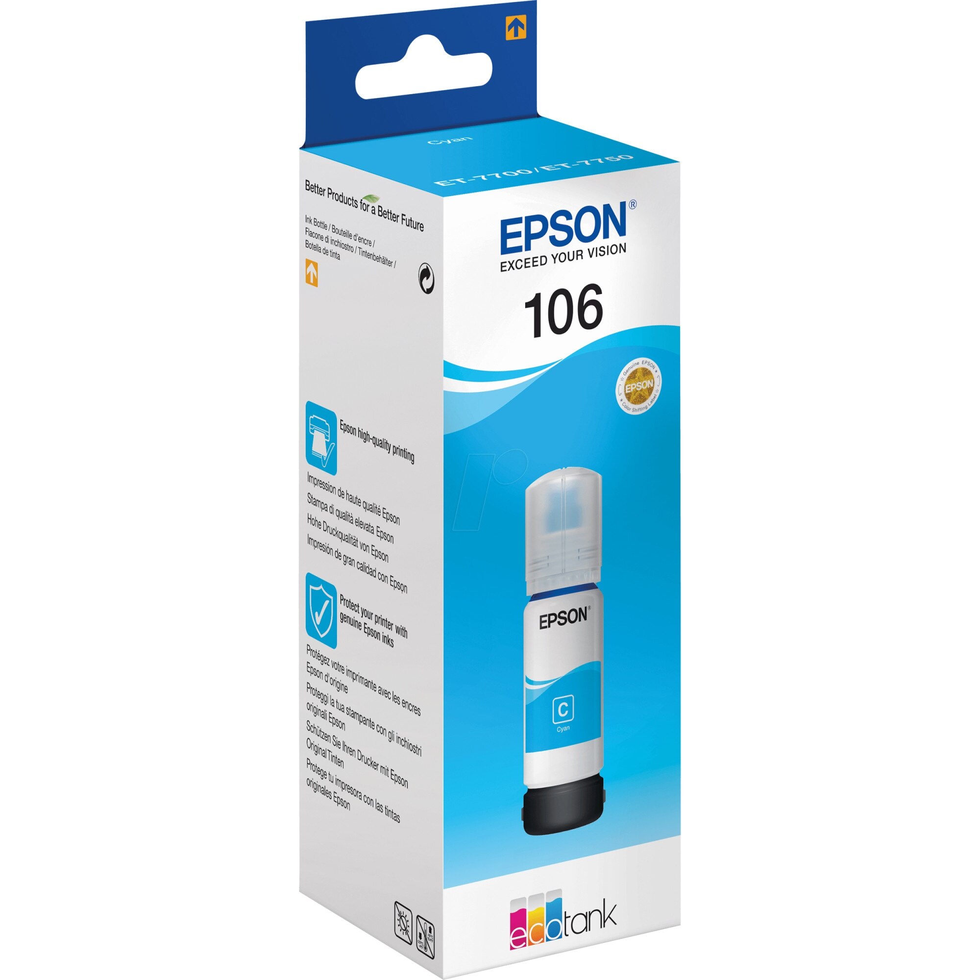 Cartus cerneala Epson 106 EcoTank Cyan C13T00R240 pentru EcoTank L7160/L7180, 3400 pagini, OEM C13T00R240