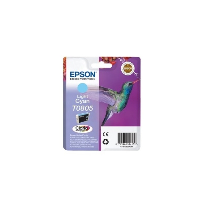 Epson világos Cián T0805 tintapatron: Stylus Photo P50 / Stylus Photo R360 / Stylus Photo RX560 / Stylus Photo RX585 / Stylus Photo RX685, 410 oldal, OEM C13T08054011