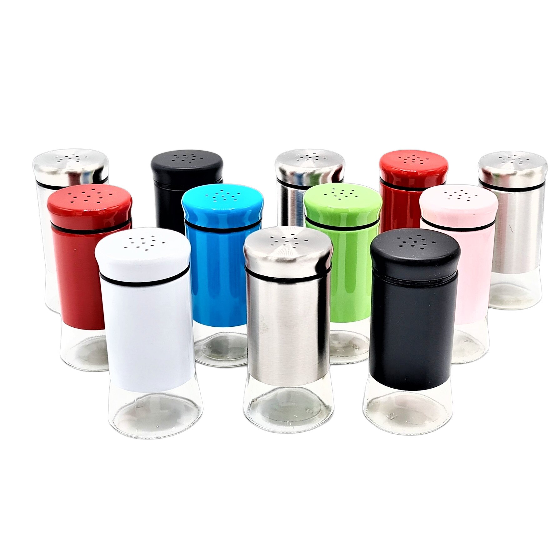 Set Economic , 12 recipiente de Condimente Multicolor , Sticla/inox , 40 ml